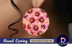 Pink sunflower watercolor circle Round Earring PNG Product Image 1