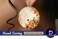 Watercolor pumpkins and sunflowers Round Earring PNG Product Image 1