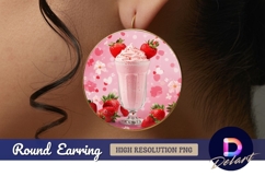 Strawberry milkshake with strawberries on Round Earring PNG Product Image 1