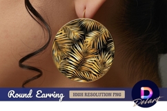 Golden palm leaves pattern black Round Earring PNG Product Image 1