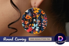 Abstract floral pattern graphic Round Earring PNG Product Image 1