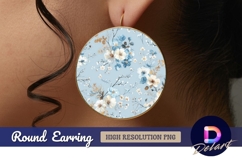 Blue floral pattern watercolor style Round Earring PNG Product Image 1