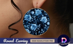 Blue rose floral pattern Round Earring PNG Product Image 1