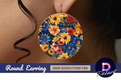 Colorful floral pattern Round Earring PNG Product Image 1