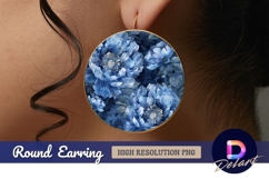 Watercolor blue peonies elegant floral Round Earring PNG Product Image 1