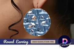 Winter village scene Round Earring PNG Product Image 1