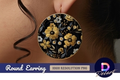 Gold and white floral pattern Round Earring PNG Product Image 1