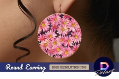 Pink daisy flower pattern Round Earring PNG Product Image 1
