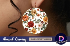 Watercolor roses pattern Round Earring PNG Product Image 1