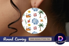 Watercolor summer beach pattern round earring png Product Image 1