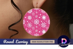 Pink winter snowflake pattern Round Earring PNG Product Image 1
