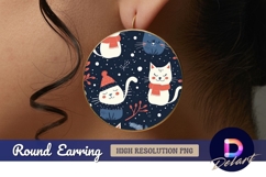 Winter cats circular seamless pattern Round Earring PNG Product Image 1