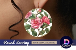 Pink camellia floral pattern Round Earring PNG Product Image 1