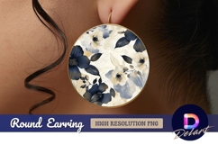 Navy and beige floral Round Earring PNG Product Image 1