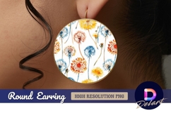 Watercolor dandelion floral pattern Round Earring PNG Product Image 1