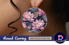 Pink lotus flowers and leaves Round Earring PNG Product Image 1