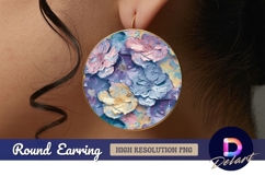 Pastel impasto flowers circle Round Earring PNG Product Image 1