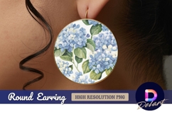 Round earring png with blue hydrangea Round Earring PNG Product Image 1