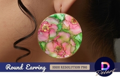Pink flowers with gold accents Round Earring PNG Product Image 1