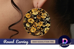 Golden flowers on black Round Earring PNG Product Image 1