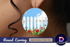 Garden flowers white fence round earring png Product Image 1