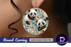 Two cute pandas with flowers Round Earring PNG Product Image 1