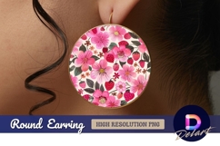 Pink flowers and strawberries Round Earring PNG Product Image 1