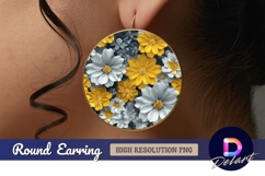 Yellow and gray floral circle Round Earring PNG Product Image 1