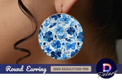 Blue floral butterfly Round Earring PNG Product Image 1