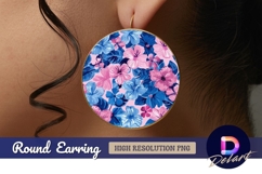 Pink and blue hibiscus floral Round Earring PNG Product Image 1