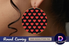 Red heart pattern on black round earring png Product Image 1