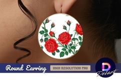 Red roses illustration round earring png Product Image 1