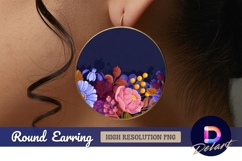 Floral round frame with dark Round Earring PNG Product Image 1
