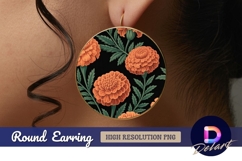 Orange marigold flower pattern on Round Earring PNG Product Image 1