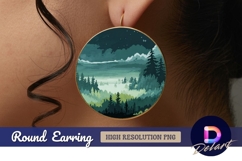 Pixel art night forest landscape Round Earring PNG Product Image 1