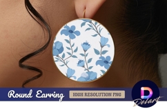 Blue flower pattern on white Round Earring PNG Product Image 1