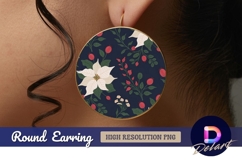 Poinsettia berry floral dark Round Earring PNG Product Image 1
