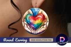 Hands holding watercolor rainbow heart round earring png Product Image 1