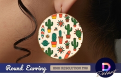 Cartoon cactus and plant seamless pattern Round Earring PNG Product Image 1