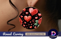 Watercolor hearts and roses on black Round Earring PNG Product Image 1
