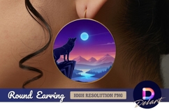 Wolf howling at moon round earring png Product Image 1
