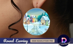 Snowy winter town round earring png Product Image 1