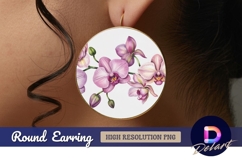 Watercolor pink orchid flowers round earring png Product Image 1