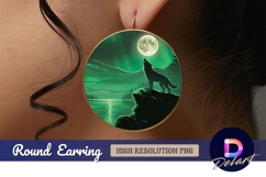 Wolf howling at moon round earring png Product Image 1