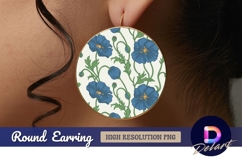 Blue poppy flower pattern round earring png Product Image 1