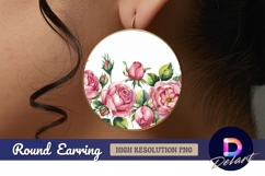 Pink roses floral arrangement round earring png Product Image 1