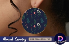 Floral pattern with stars on navy Round Earring PNG Product Image 1