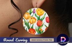 Colorful tulip floral pattern round earring png Product Image 1