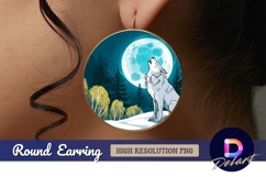 Wolf howling at moon round earring png Product Image 1