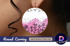 Pink watercolor flowers abstract Round Earring PNG Product Image 1